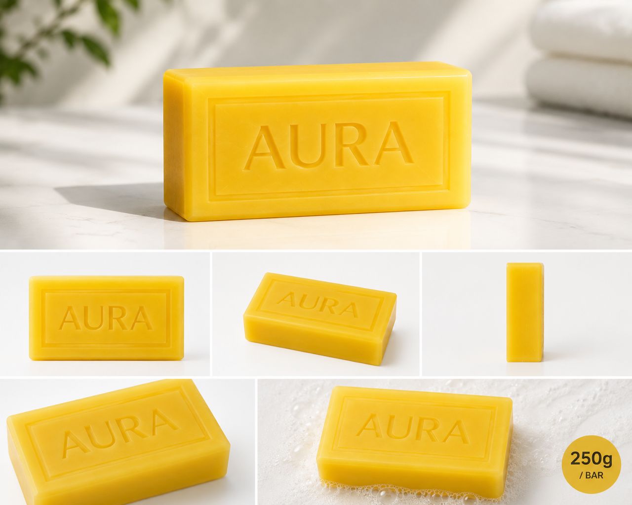 Aura Laundry Bar Soap (Yellow) - 250gm